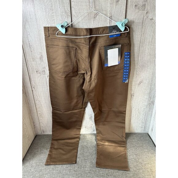 Members Mark Mens Slim Fit Pants Size 38x30 Brown Logan Stretch 5 Pockets - Picture 3 of 7